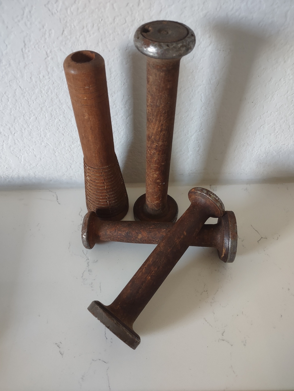 Vintage Rustic Wood Textile Spools - Brown Decorative Set